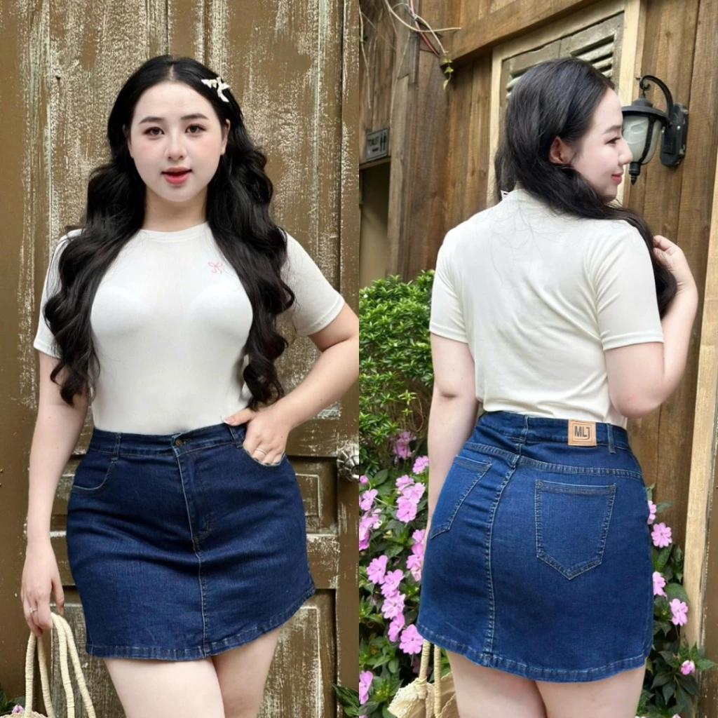 Quần Váy Jean BigSize Lưng Cao Phom A, Trên Gối Bên Trong Có Quần Short, Co Dãn Mạnh 4395 4400