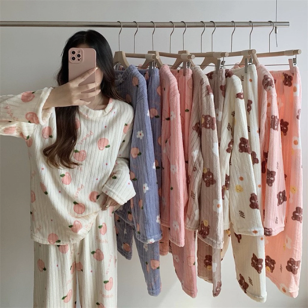 Bộ đồ ngủ bông hoạt hình siêu mềm – Họa tiết trái cây và gấu dễ thương