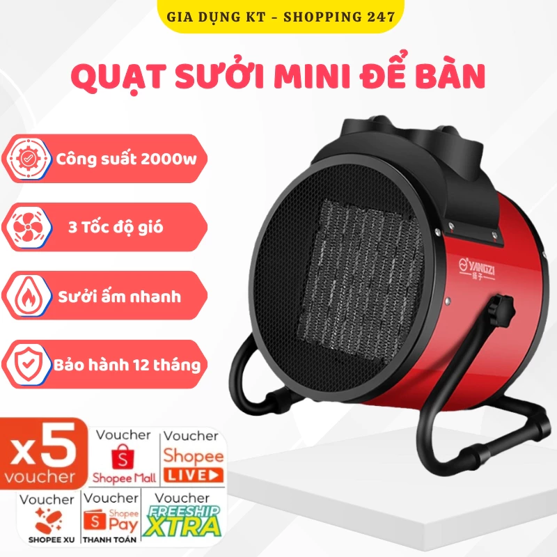 Máy Sưởi, Quạt Sưởi Mini Để Bàn Công Suất 2000W, Làm Ấm Cực Nhanh, Chất Liệu Kim Loại Chắc Chắn, Hoạt Động Bền Bỉ