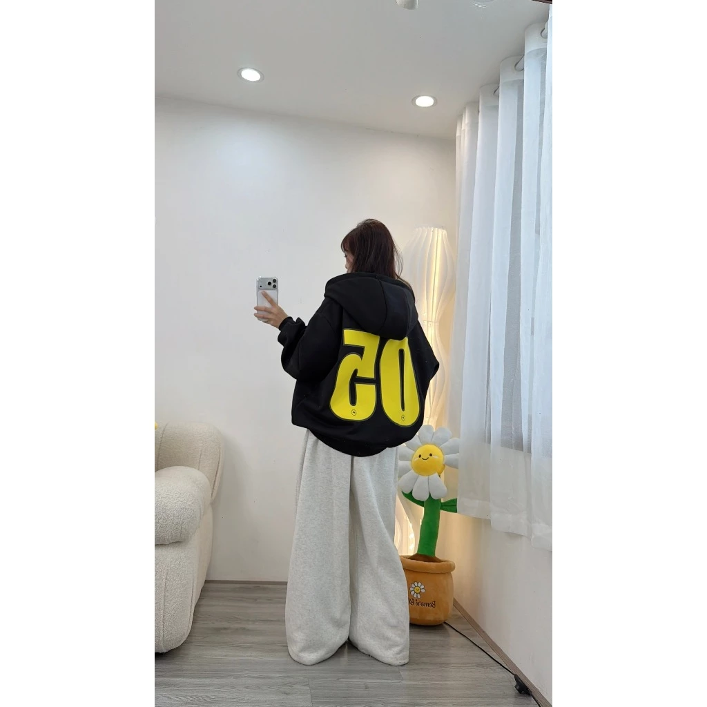ÁO KHOÁC NỈ COTTON FOM BOXY MÙA ĐÔNG ĐEN SỐ 05