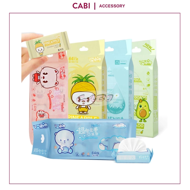 CB22 - Khăn Giấy Ướt Mini Hoạt Hình Cao Cấp (Túi 8 Gói) Bỏ Túi Tiện Lợi, Đi Chơi, Du Lịch