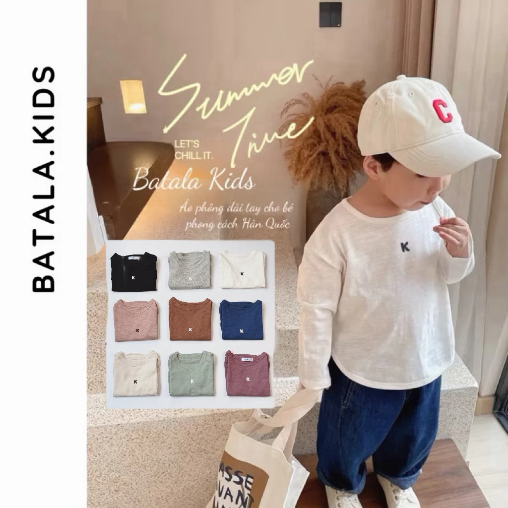 Áo thun dài tay bé trai bé gái Batala kids áo phông thu đông cotton xược dáng Hàn cho bé từ 9-25kg XUOCIN01
