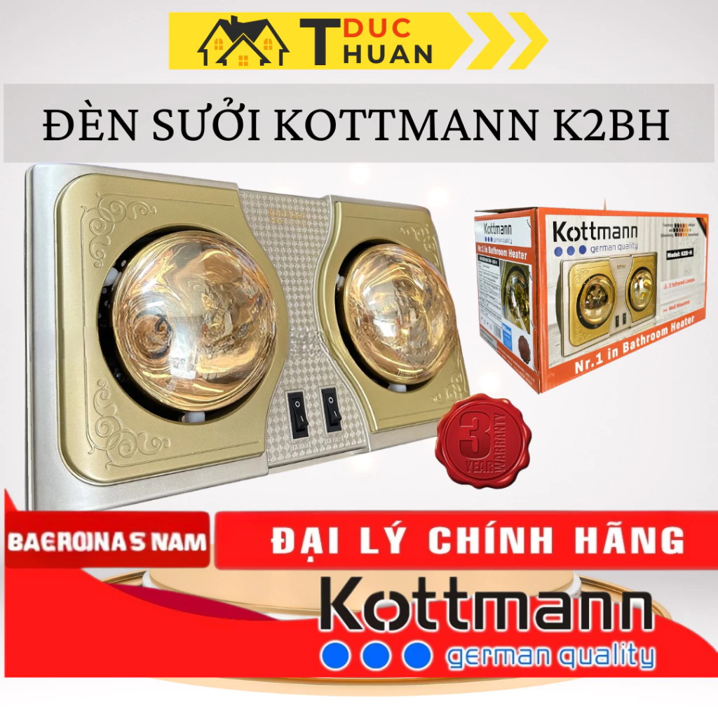 [BẢO HÀNH 3 NĂM 1 ĐỔI 1] Đèn sưởi nhà tắm Kottmann 2 Bóng Hồng Ngoại K2BH |  [CHÍNH HÃNG] ĐT HOME