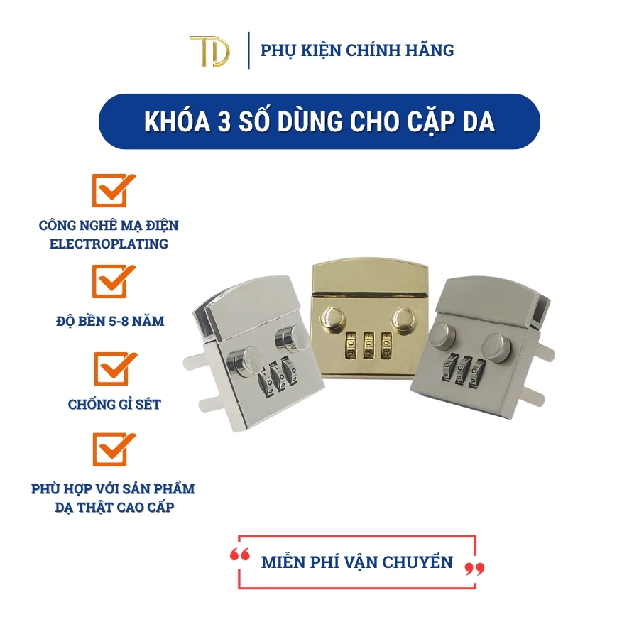 Khóa số túi xách, Khóa mã số dùng cho cặp dạ được mạ điện cao cấp phụ kiện làm túi xách cặp da thật