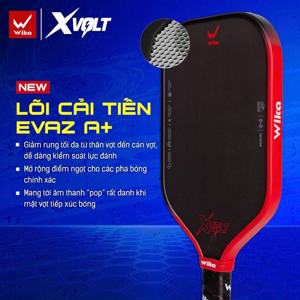 Vợt Pickleball WIKA XVOLT Chính Hãng, Carbon XB60 T700 Tăng Độ Bền, Đạt chuẩn USAPA, Siêu Nhám