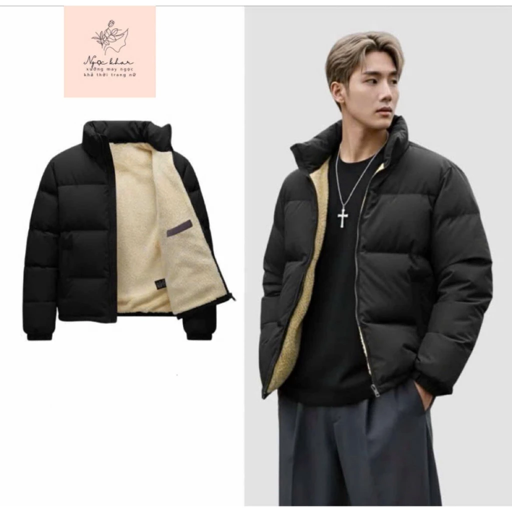 Áo Phao Lót Lông Cừu Cao Cấp Cổ Trơn Fom ĐẸP Chống Rét Đại Hàn, Áo Phao Unisex