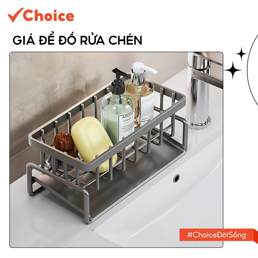 [New] [Choice] Giá Inox 304 Đen LS1-0843-128 Không Thanh Treo Để Đồ Rửa Chén Bát Kèm Khay Hứng Nước