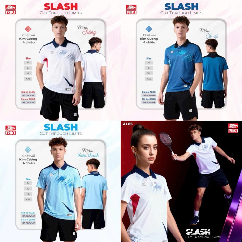 Áo thể thao chơi pickleball, cầu lông nam nữ Riki SLASH