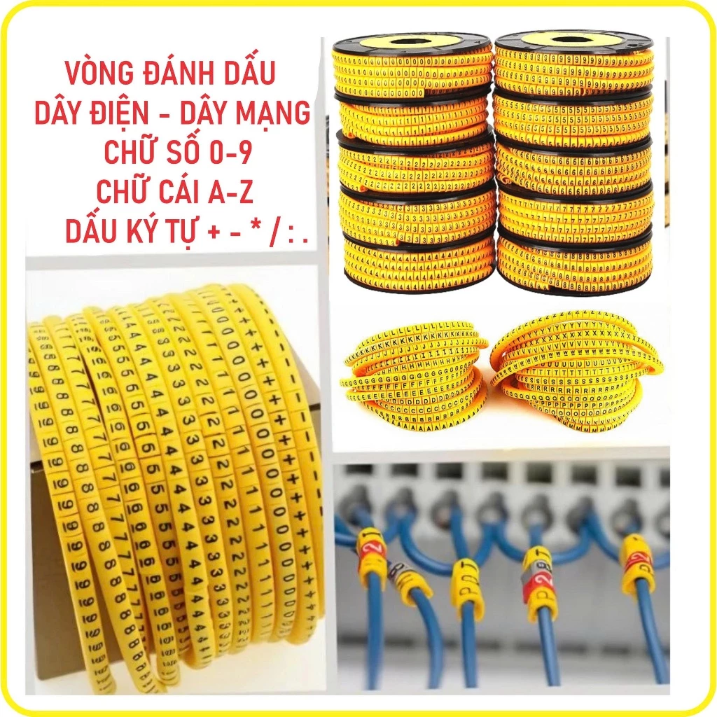 CUỐN VÒNG CHỮ - SỐ ĐÁNH DẤU DÂY ĐIỆN TÍN HIÊU MẠNG CAT 5 5E 6 - MÃ EC1 EC2 EC3 CAO SU CHẤT LƯỢNG CAO BỘ 100ML/ CUỘN 1000