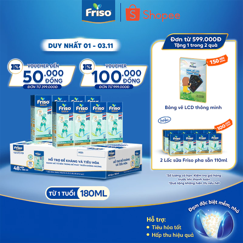 Thùng 48 hộp Sữa uống dinh dưỡng Friso Gold (180ml/hộp)