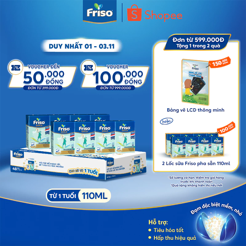 Thùng 48 hộp Sữa uống dinh dưỡng Friso Gold (110ml/hộp)