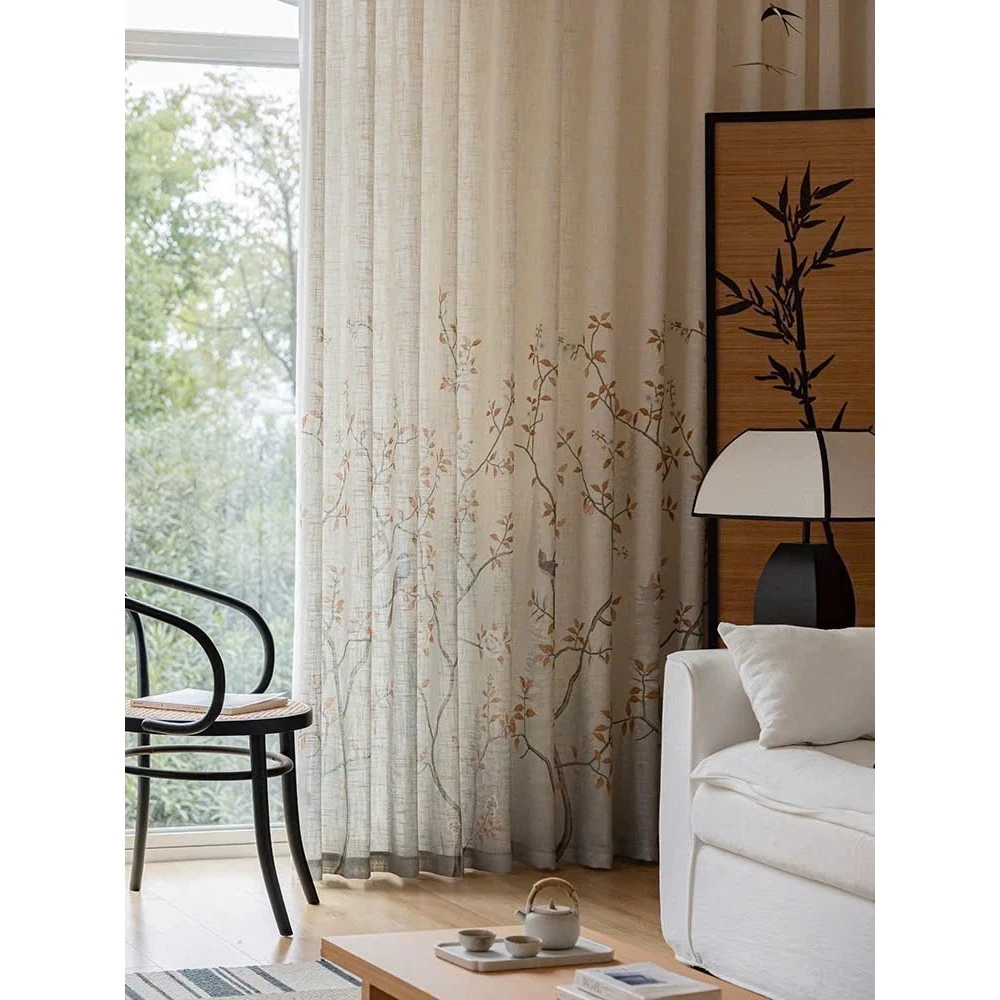 Rèm linen họa tiết chim én