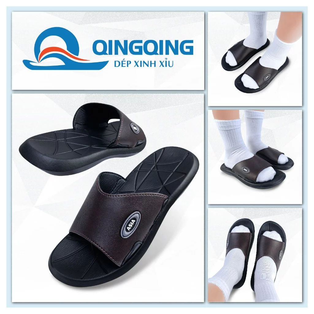 Dép da,dép da nam ASIA quai ngang giả da cao cấp- Hàng chính hãng- DME064 - Có HĐĐT