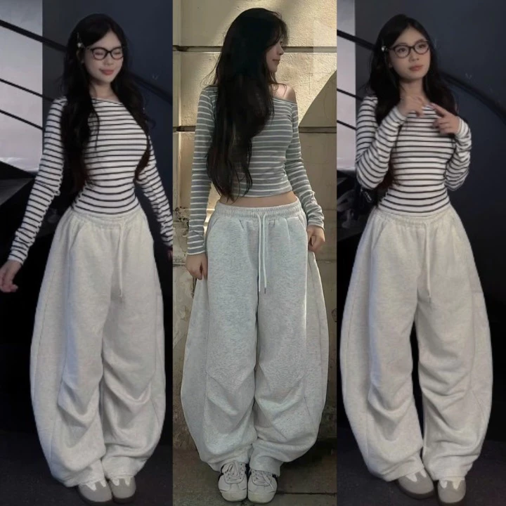 Quần Nỉ Ống Cong Phối Dây MIAA, Chất Liệu Nỉ Ép Hàn, Quần Thu Đông Nam Nữ Unisex Streetwear