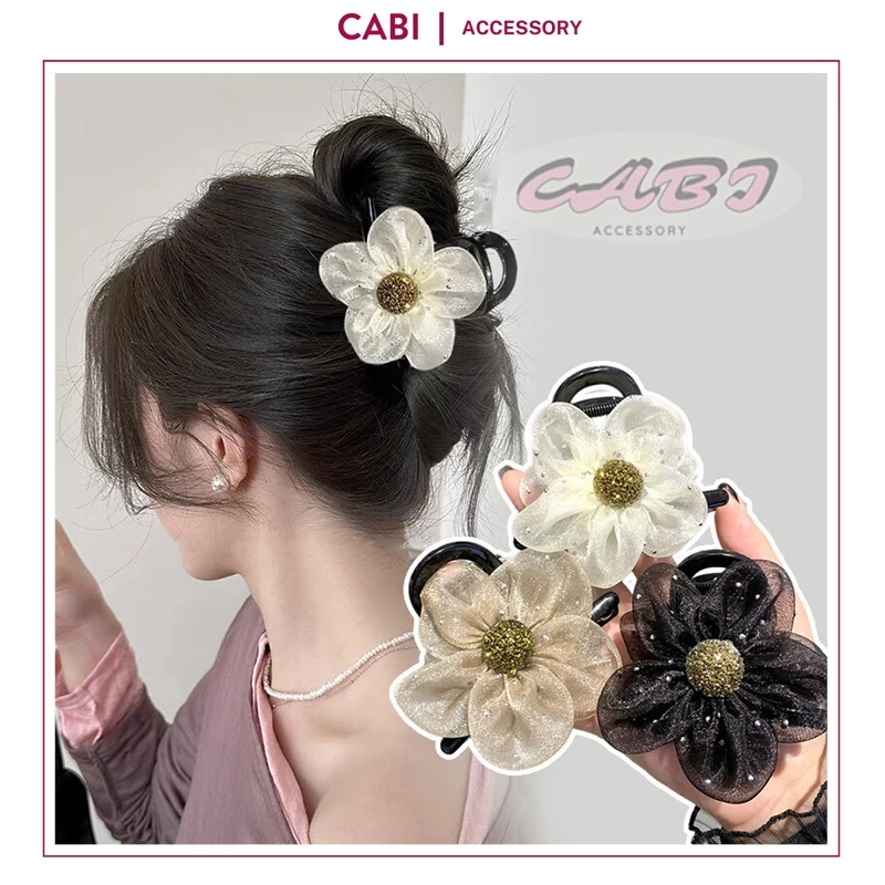 CB25 - Kẹp Tóc HOA TRÀ Cánh Lưới Đính Đá CABI Thời Trang Cho Nữ Phong Cách Hàn Quốc