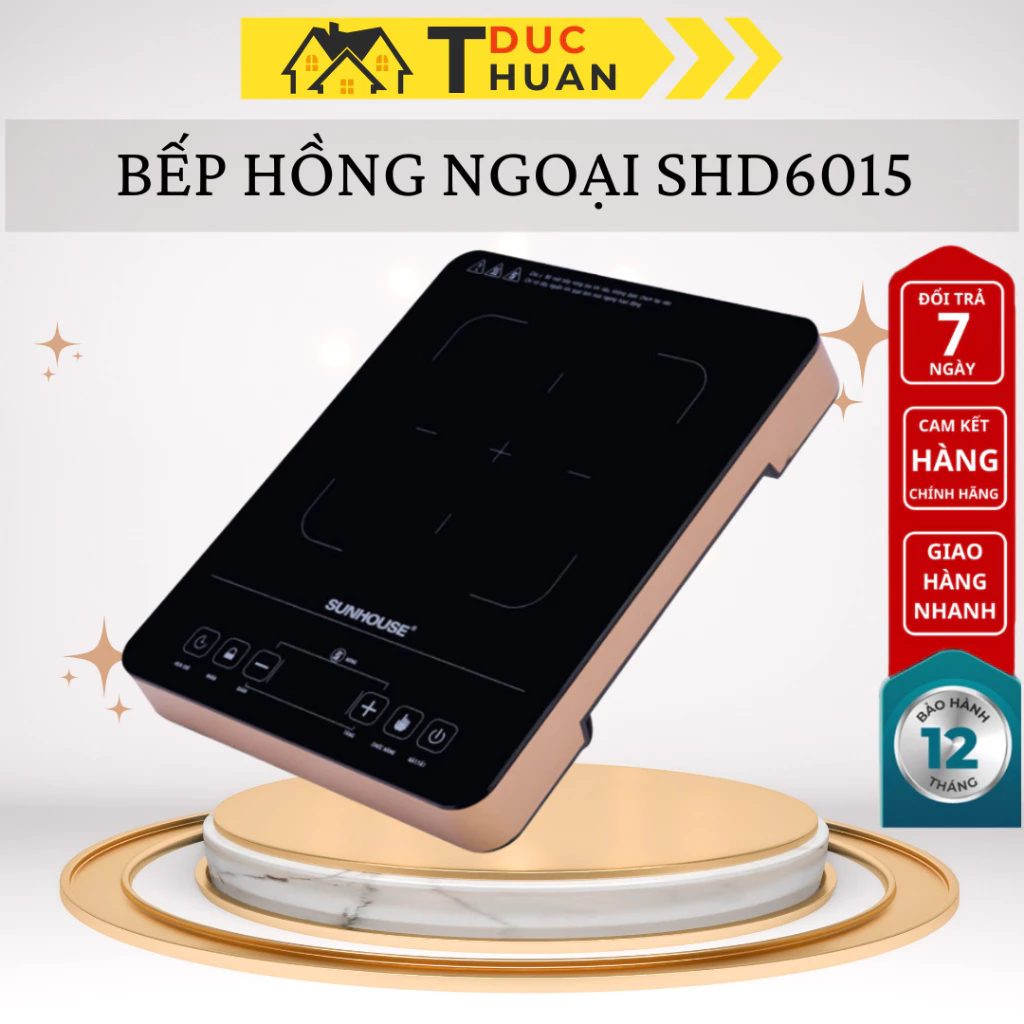 BẾP HỒNG NGOẠI CẢM ỨNG SUNHOUSE SHD6015 - 2000W, không kén nồi chảo, bảo hành 12 tháng ĐT HOME
