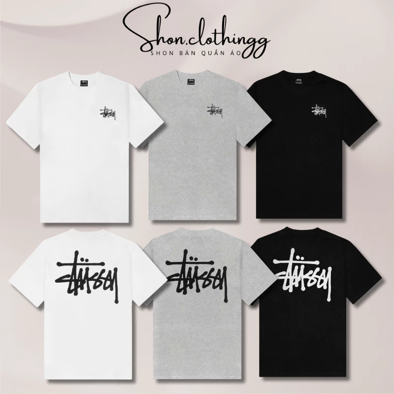 Áo Thun Stussy Thêu Logo Thêu Xù Cao Cấp Cotton 2 Chiều Dày Dặn Thoáng Mát Full Tem Tag Mạc