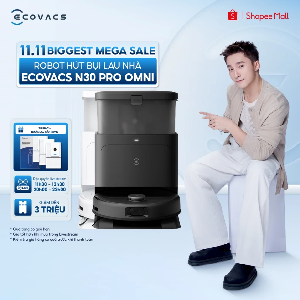 Robot hút bụi lau nhà Ecovacs Deebot N30 Pro Omni 2025 - Lực hút siêu mạnh 10.000Pa - Trạm sạc OMNI