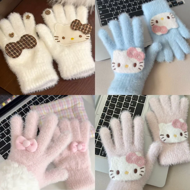 Găng Tay Nữ Mùa Đông Hello Kitty 5 Ngón Lót Nỉ Ấm Áp Chống Gió,Chống Lạnh Tuyệt Đối