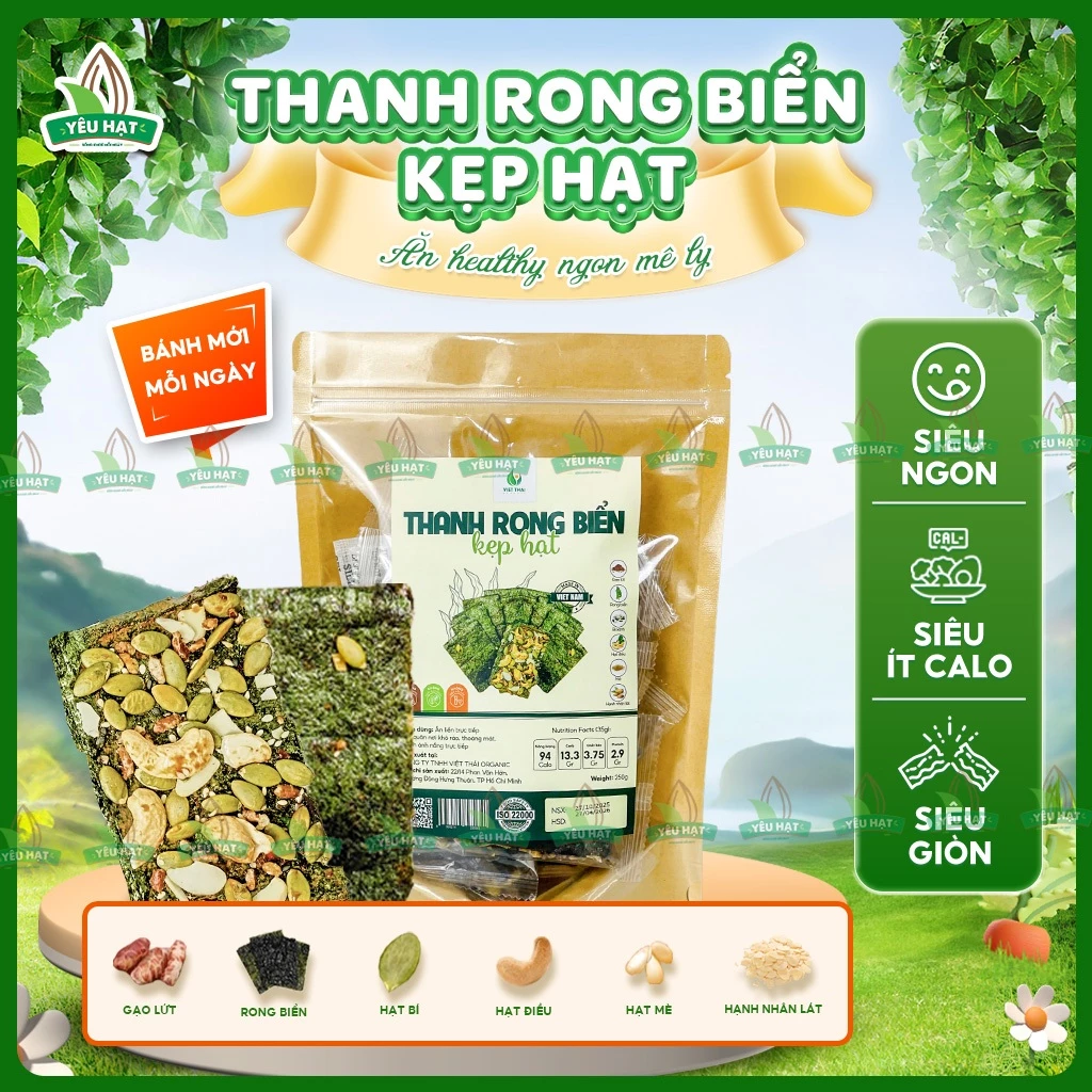 [GIÒN TAN] Thanh Rong Biển Kẹp Hạt - Thanh Năng Lượng Ít Calo Ăn Kiêng Eatclean Ăn Vặt Yêu Hạt