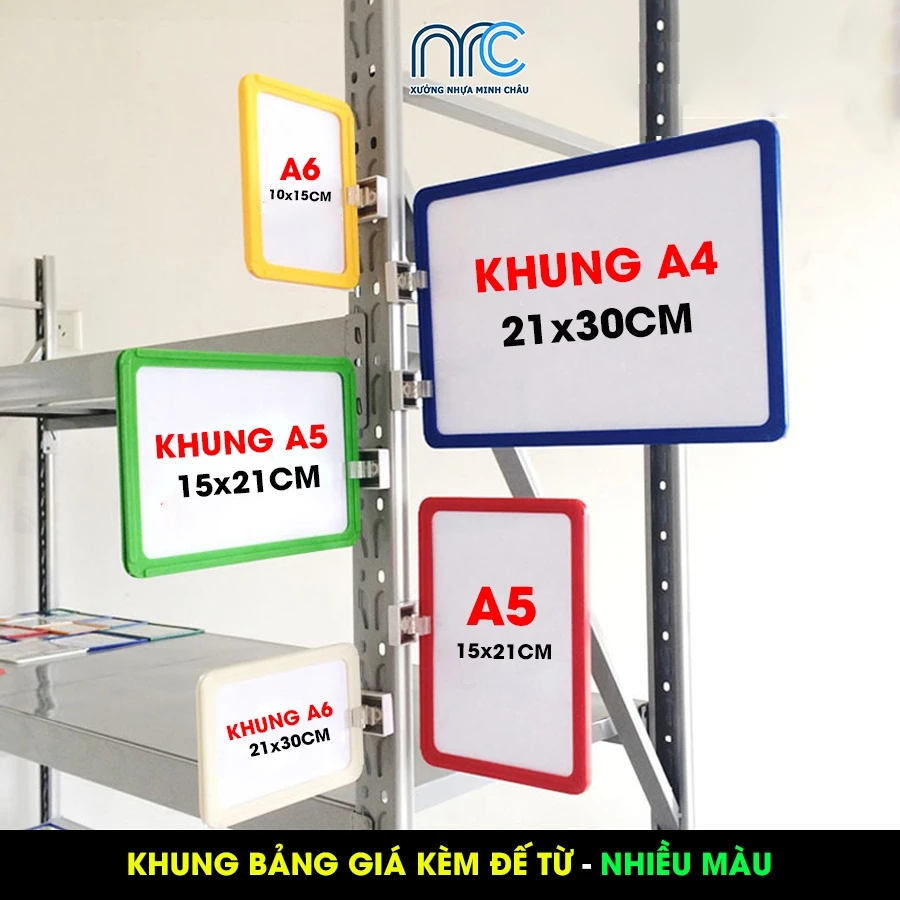 (Có hoá đơn VAT) Khung bảng giá nam châm, khung kẹp nhựa kèm chân nam châm A4, A5, Khung ảnh nhiều màu