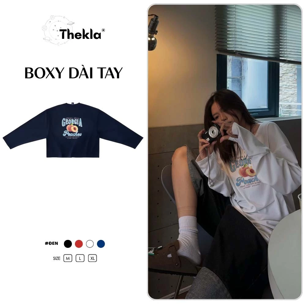 Áo Boxy Dài Tay THEKLA BST217 Peaches - Áo Thu Đông Cotton 4 Chiều Dày Dặn Co Giãn Streetwear