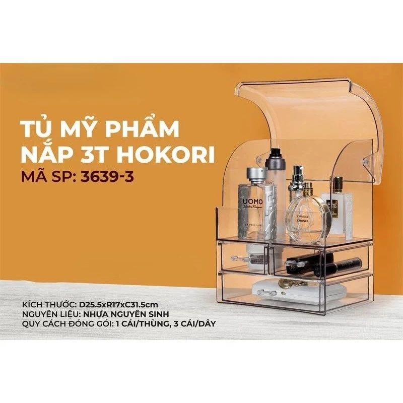 Tủ kệ nhựa cao cấp đựng mỹ phẩm, đồ dụng tiện ích trong gia đình || Mã: 3639-3 || Thương hiệu HOKORI