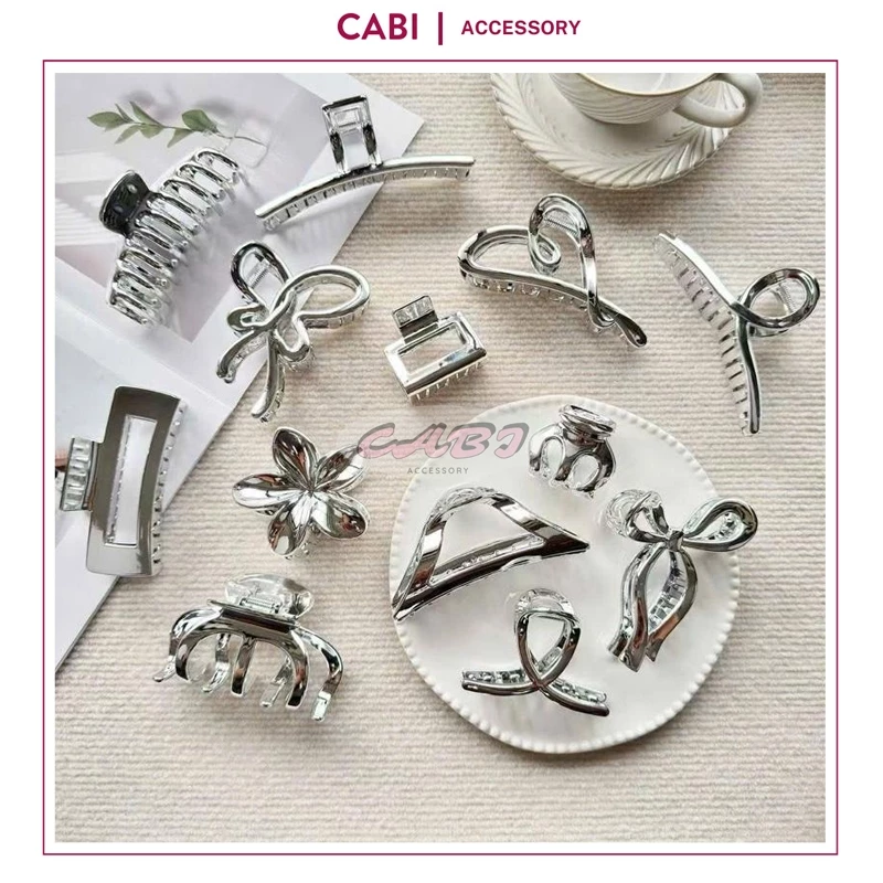 CB33 - Kẹp tóc càng cua PHỦ BẠC làm bằng nhựa Acrylic cỡ lớn phong cách Hàn Quốc