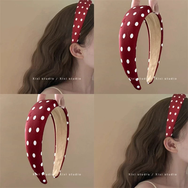 Bờm Tóc Nữ Đỏ Chấm Bi Retro – Băng Đô Rộng Phong Cách Hong Kong Cổ Điển, Tôn Dáng Thanh Lịch TV37150