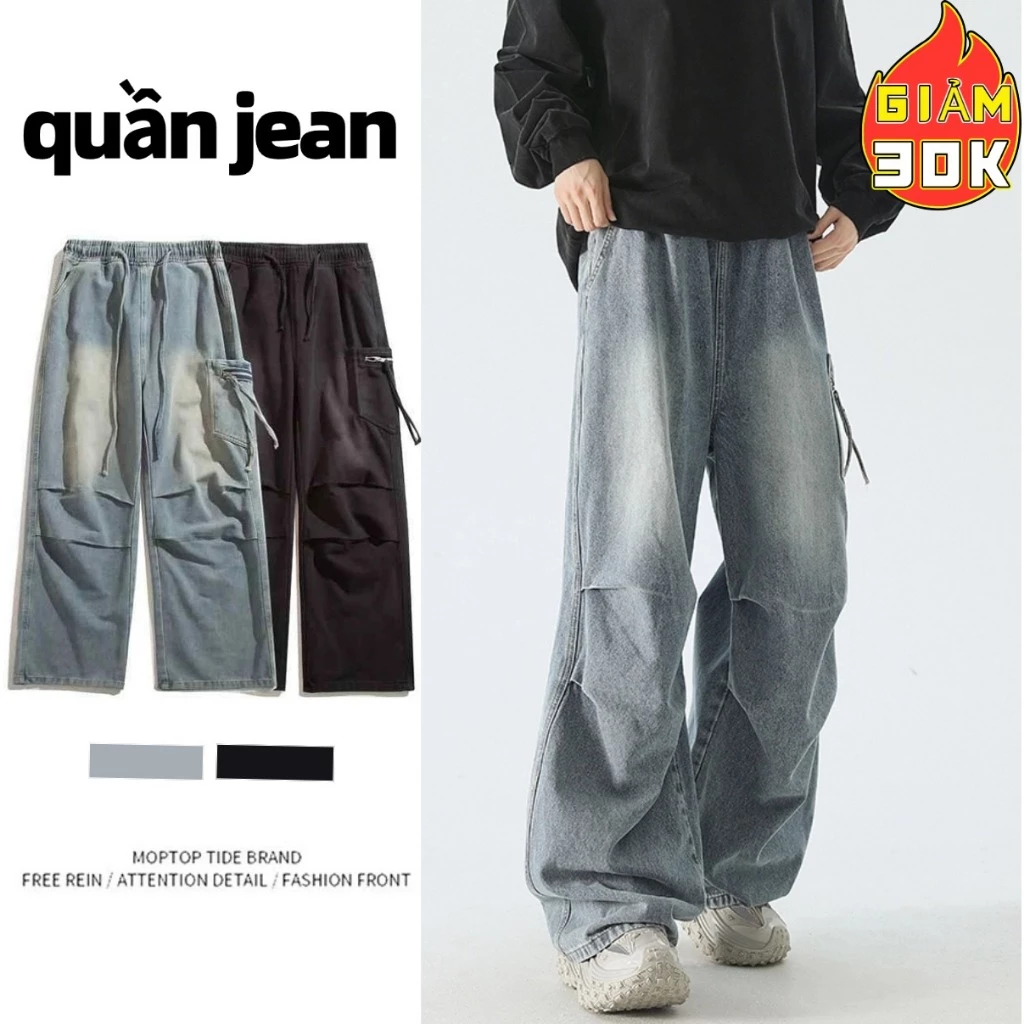 quần jean nam ống suông quần bò nam Cao Cấp chất JEAN mềm có dây rút chỉnh eo Hàn Quốc Dễ Phối Đồ