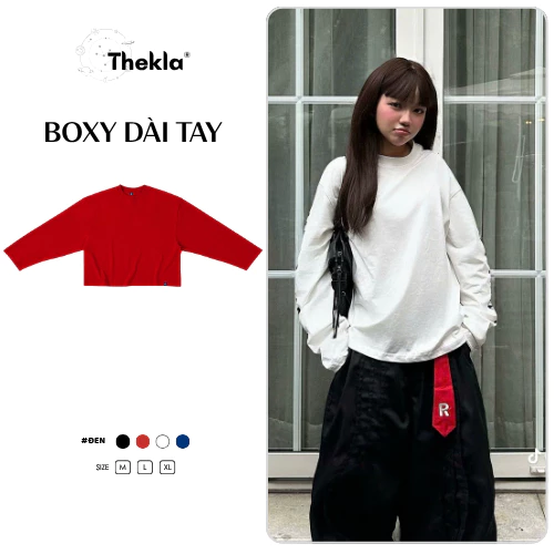 Áo Boxy Dài Tay THEKLA BST143 Trơn - Áo Thu Đông Cotton 4 Chiều Dày Dặn Co Giãn Streetwear