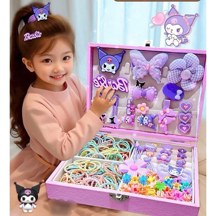 Set 156 kẹp tóc Kuromi Cho Bé "Kèm Hộp"- Hộp 156 Chun Tóc Quà Tặng Sinh Nhật Bé Gái Hello Kitty Dễ Thương,Kẹp Tóc Trẻ Em