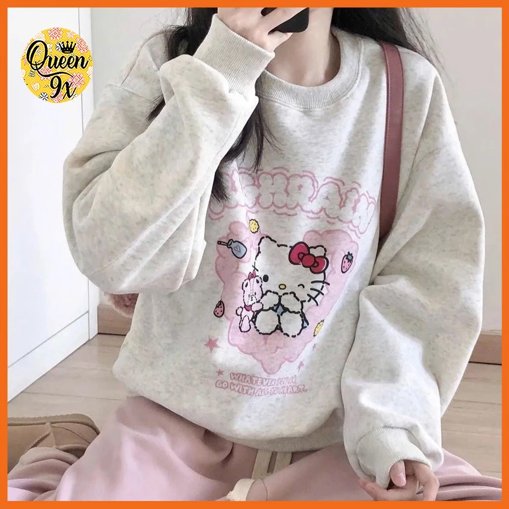 Áo sweater nỉ form rộng chất nỉ hình Mèo cute phong cách Hàn Quốc cho nam nữ - Freesize - Women, Top