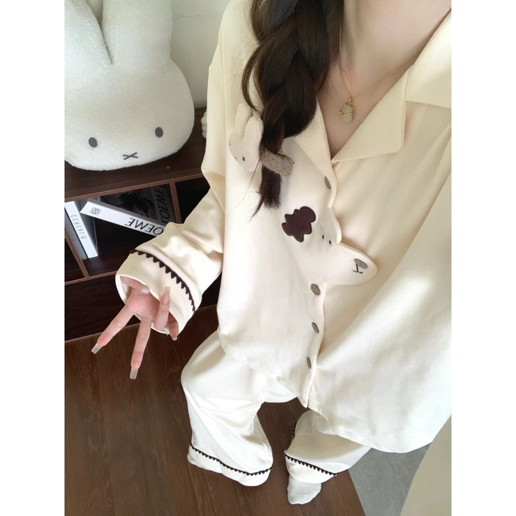 𝐂𝐡𝐚𝐫𝐥𝐨𝐭𝐭𝐞.𝐨𝐝_ Set Bộ Đồ Ngủ Lông Cừu Mịn Khuy Lệch Thêu Hình Cún Đáng Yêu