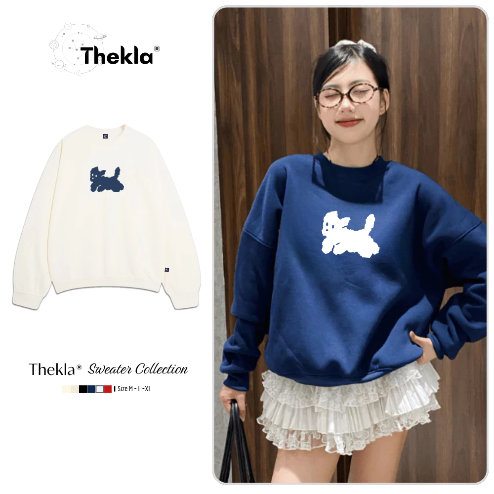 Áo Sweater THEKLA BST165 Hình Cún Puppy - Áo Nỉ Lông Cáo Cao Cấp, Form Rộng Oversize