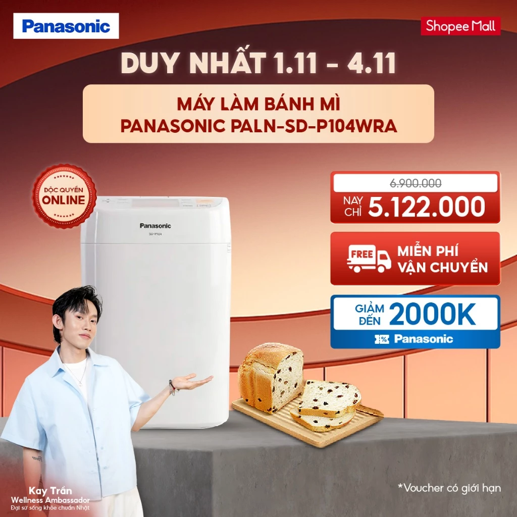 [NHẬP ELPN1T5N GIẢM 18% TỐI ĐA 1500K] Máy Làm Bánh Mì Panasonic PALN-SD-P104WRA 13 thực đơn tự động - Hàng chính hãng