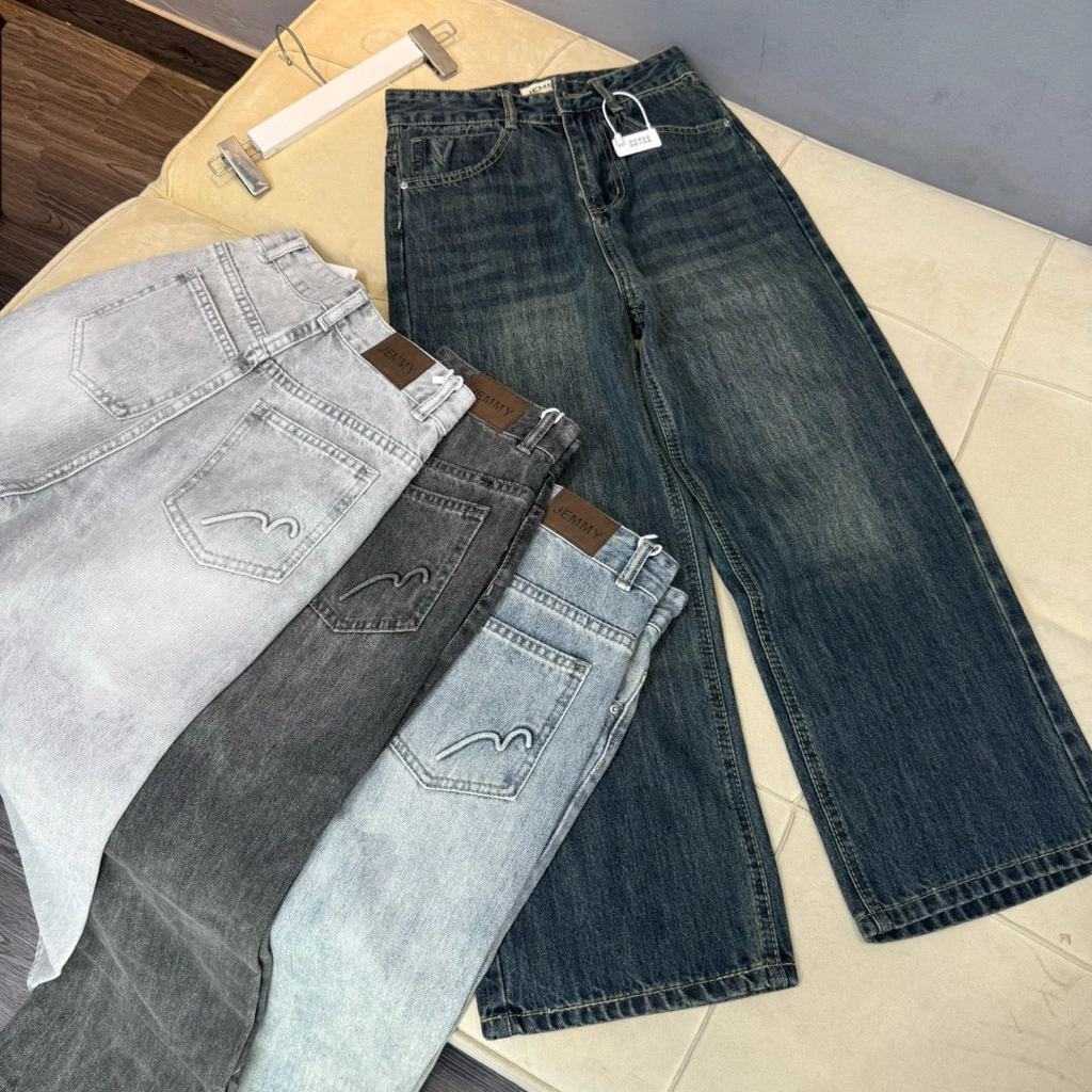 (87+95cm)Quần jean nữ ống suông rộng nấm dài size Shop Nhí ( S01 - Quần suông nấm ) 7395