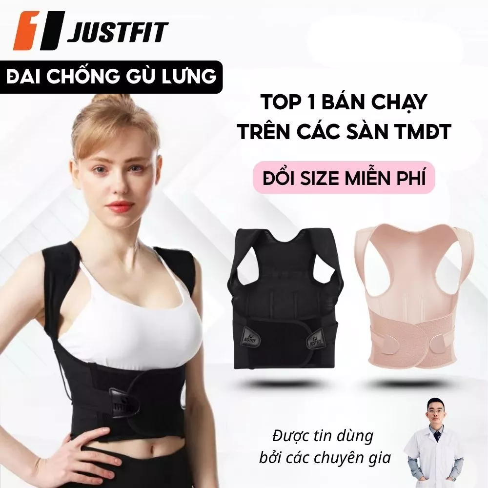 Đai chống gù lưng JUSTFIT, hỗ trợ định hình, cải thiện vóc dáng, có nẹp hỗ trợ thẳng lưng điều chỉnh dáng đi cơ thể