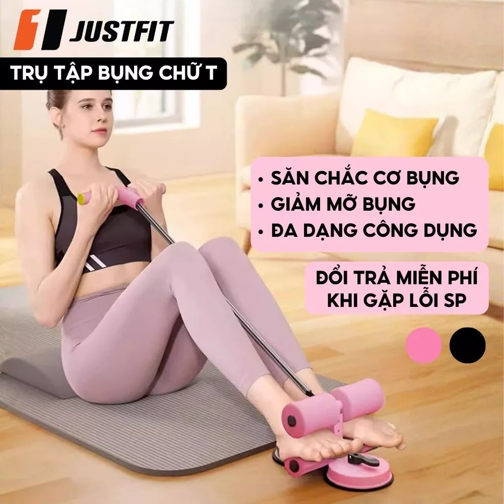 Dụng Cụ Tập Cơ Bụng Nâng Cấp Tại Nhà Đế Hút Chân Không Trụ Chữ T Kèm Dây Kéo Đàn Hồi 4 Ống JUSTFIT
