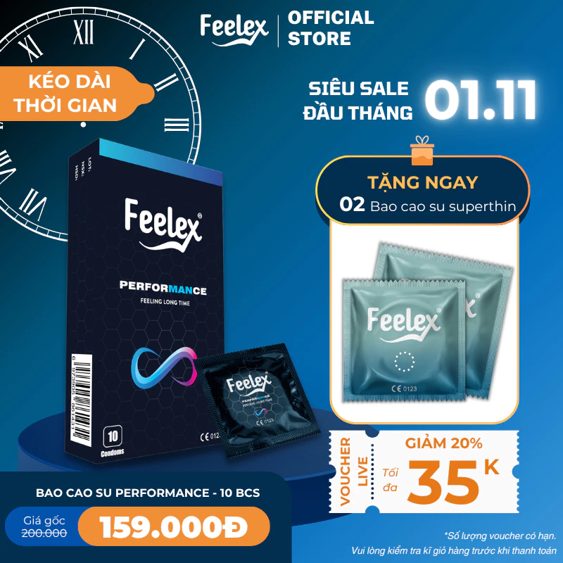 Bao cao su Feelex Performance kéo dài thời gian, nhiều gel bôi trơn