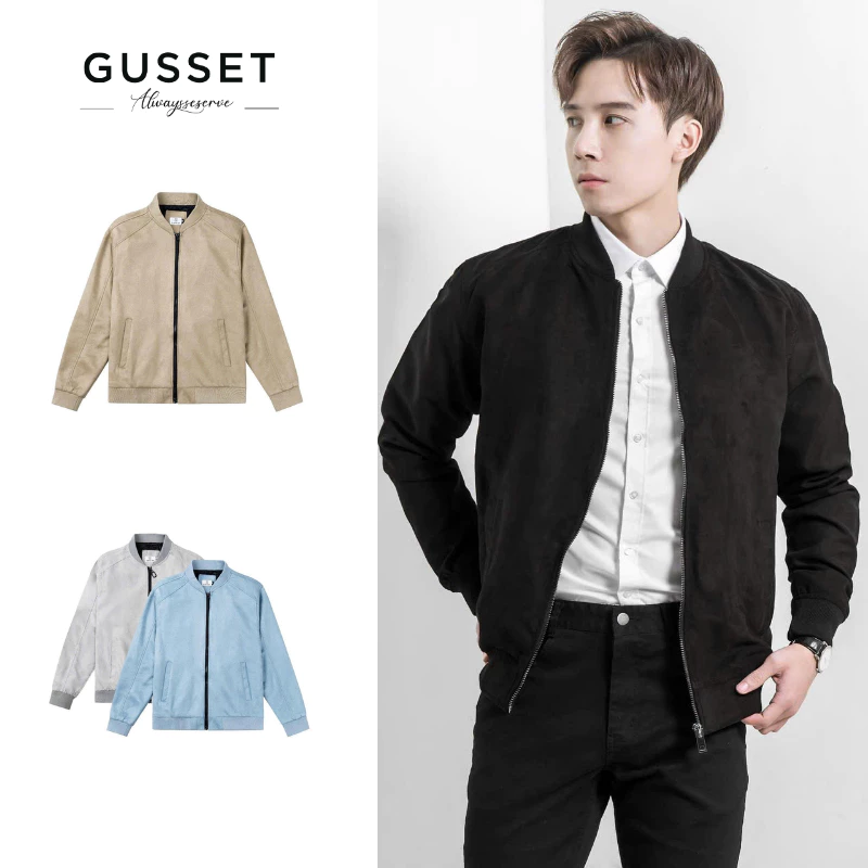 Áo khoác nam da lộn, áo khoác bomber lót vải hai lớp dày dặn GUSSET
