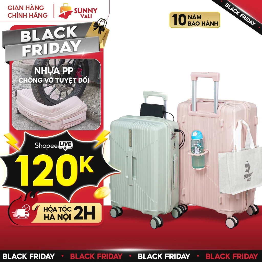 Vali kéo du lịch thời trang SUNNY SV15/CHOCO tích hợp nhiều tính năng (size 20/24/28)