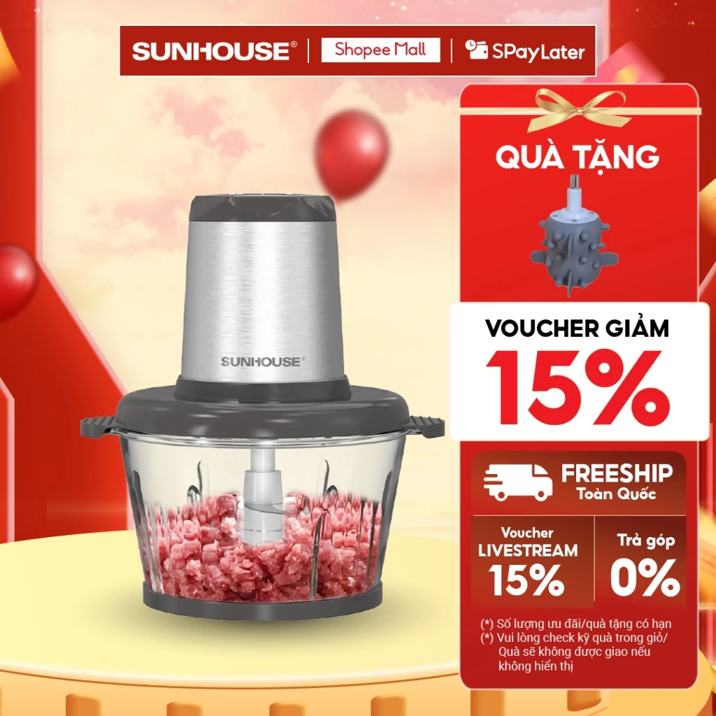 [Phiên bản mới] Máy xay thịt Sunhouse SHD5405 - Kèm lưỡi đánh bông ruốc, bóc tỏi  - 2 chế độ xay - Tự ngắt khi quá nhiệt