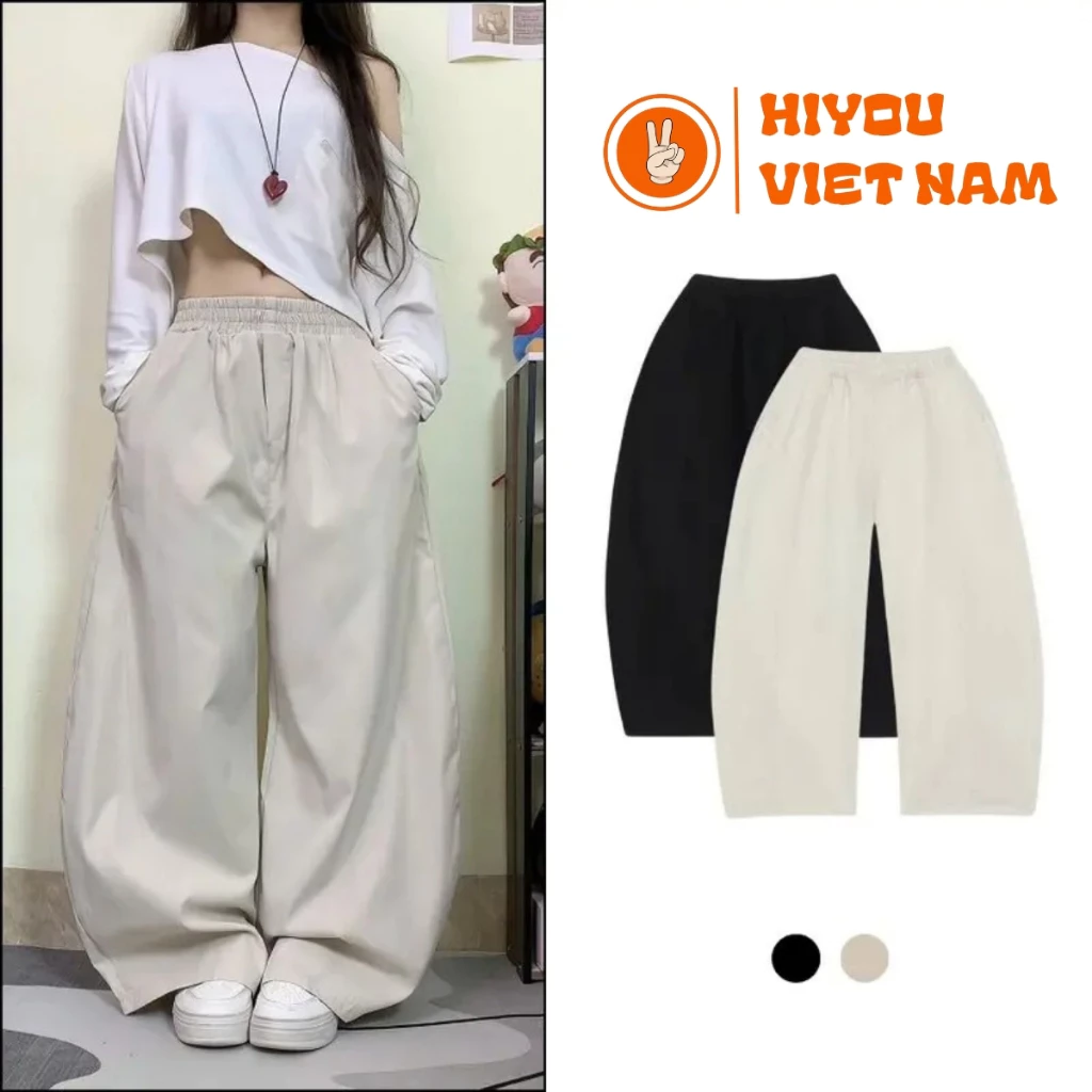 Quần Kaki Ống Cong BALLOON, Quần Ống Rộng HIYOU, Ống Rộng Dáng Cong Pants Siêu Hack Eo, Trẻ Trung