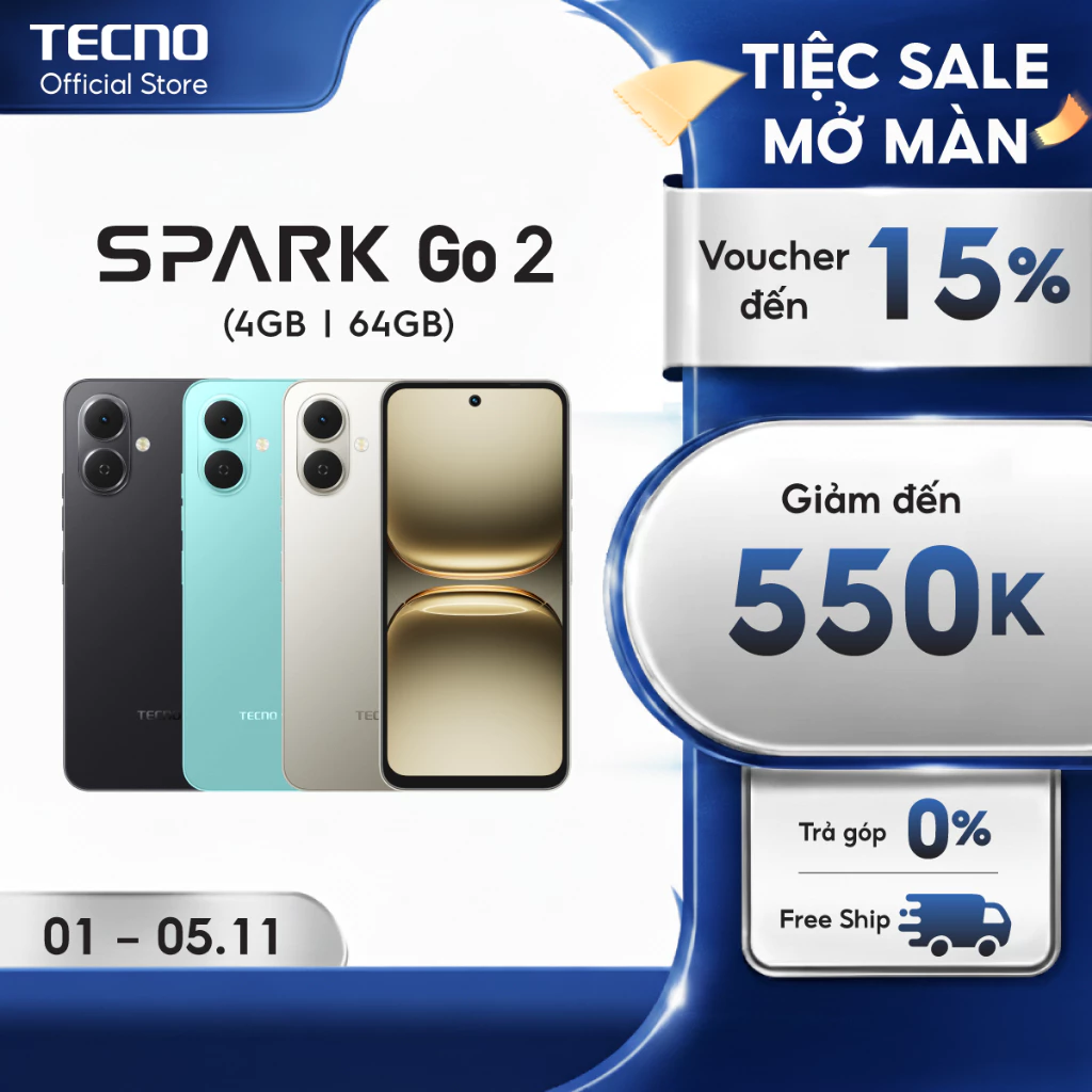 Điện thoại TECNO SPARK GO 2 (4+4)GB/64GB | Màn hình 6.67\" 120Hz | Pin 5000mAh | Loa kép 300%