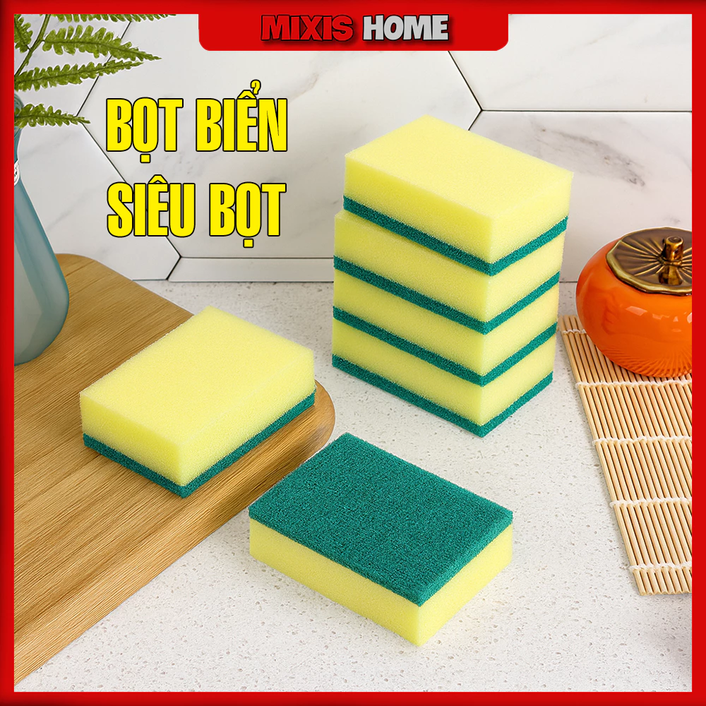 Combo Miếng Cọ Rửa Chén Bát Siêu Bọt Xanh Vàng Tiện Dụng, Miếng Bọt Biển Cọ Rửa Xoong Nồi - GD260