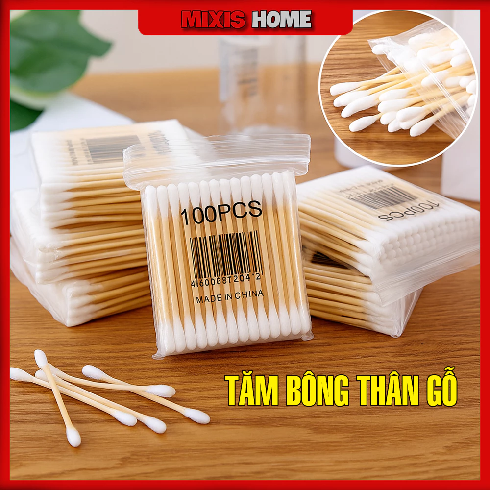 Gói 50 Tăm Bông Hai Đầu Thân gỗ Vệ Sinh Tai Sử Dụng Tiện Lợi, Tăm Bông Ráy Tai Ngoáy Tai - GD229