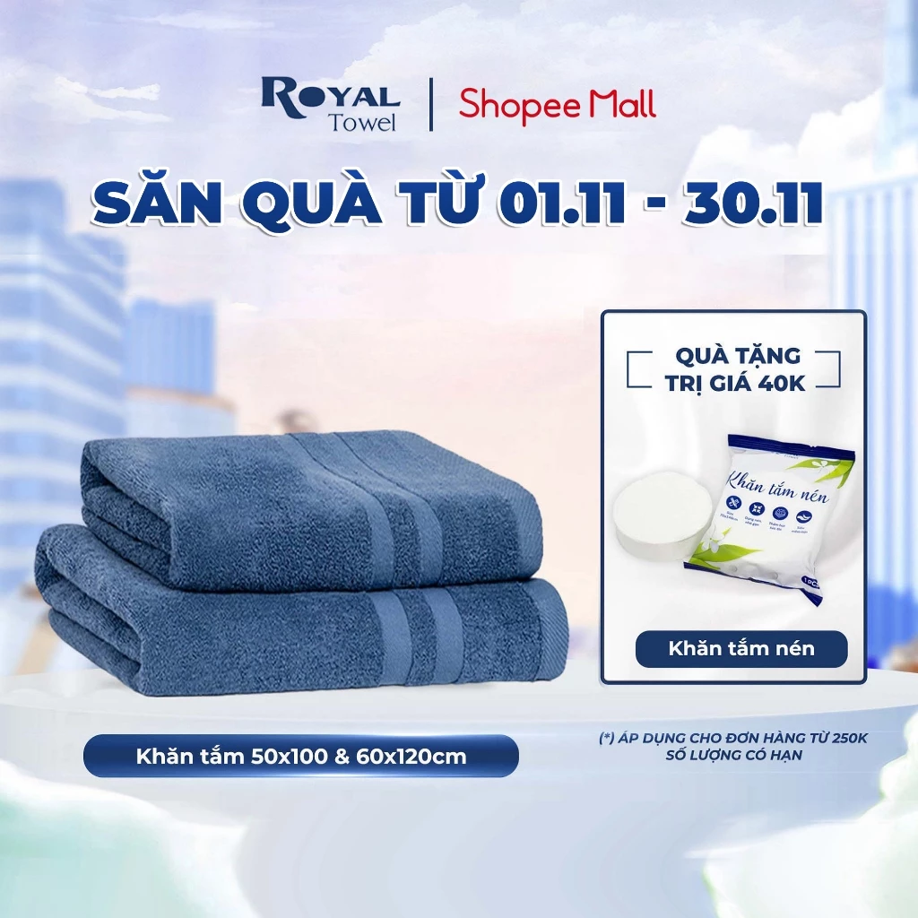 Khăn Tắm Royal Towel 50x100cm, 60x120cm 100% Cotton Mềm Mại, Thấm Hút, Kháng Khuẩn