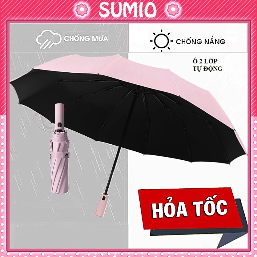 Ô dù che mưa che nắng Sumio dù 12 nan 10 8 nan 2 lớp mở tự động gấp gọn cầm tay đi du lịch cỡ to