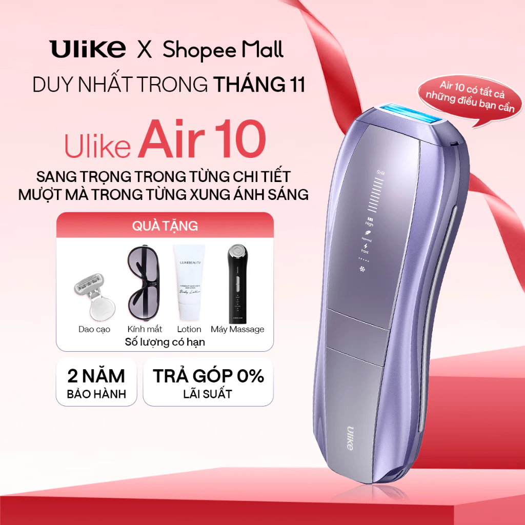 (Mới) Máy triệt lông Ulike Air 10 công nghệ làm mát Ice Cooling IPL Sapphire Tím - Công nghệ Đèn kép Dual Light